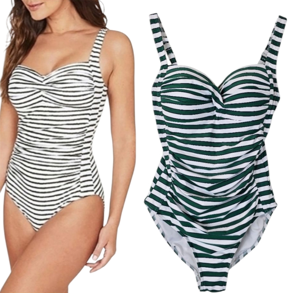 Nip Tuck Green White Stripe One Piece Swimsuit Si… - image 1